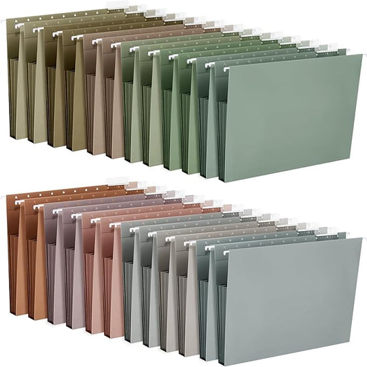 Yaomiao 24 Pack Hanging File Folders 3 Pleats Letter Size File Cabinet Folders with 1/5-Cut Adjustable Tabs Expandable Document Cabinet Colored for Home Desk Office Organization(Pastel Color)