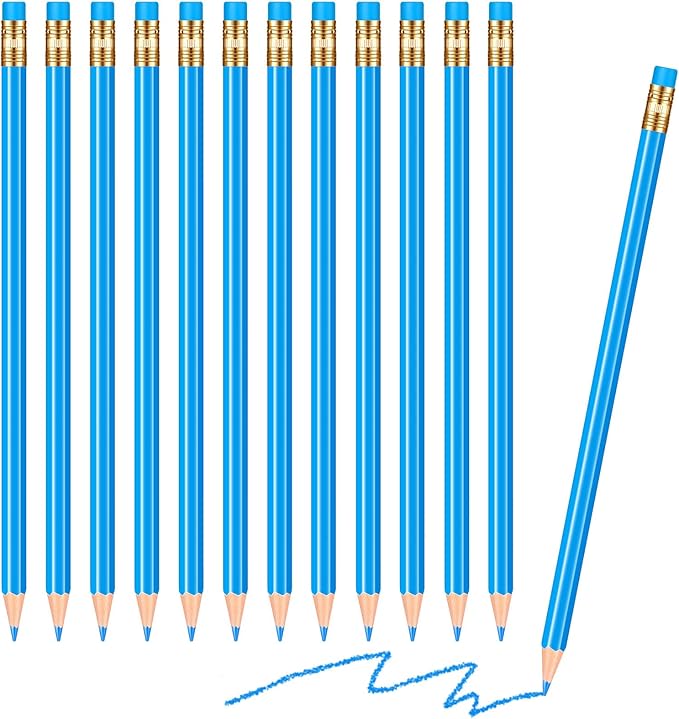 Chinco 12 Pieces HB Erasable Pencils Pre Sharpened Wooden Pencils with Eraser Correcting for Writing Drawing and Checking(Blue)