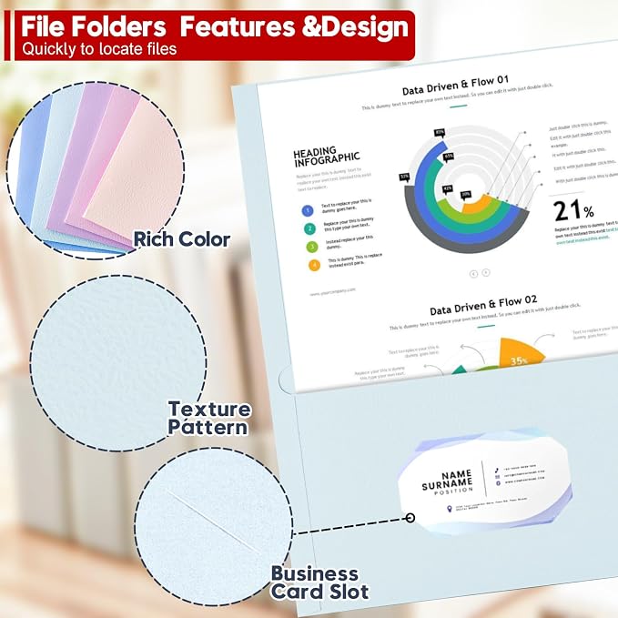 125 Pack Bulk Two Pocket Folders, Letter Size 8.5" x 11" Paper Folders with Business Card Slot, Assorted 5 Colors, Heavy Duty for Office, Law Firms, Accounting & Business Use