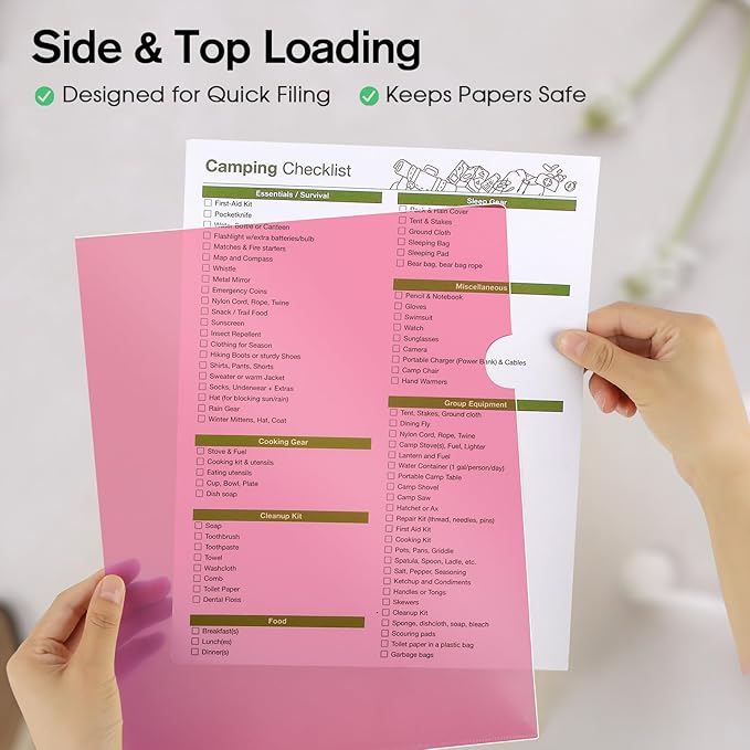 KTRIO 35 Pack Clear Plastic Folders Sleeves Project Pockets for Letter Size 8.5x11 Paper Document, L-Shaped Transparent File Jacket for School Office, Acid-Free Poly Plastic, 5 Colors