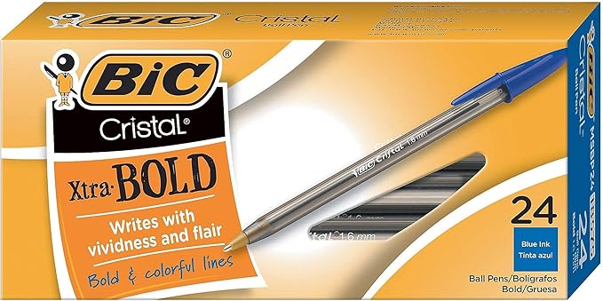 BIC Cristal Xtra Bold Ballpoint Pens, Bold Point (1.6mm) For Vivid And Dramatic Lines, Blue Ink, 24-Count Pack, Perfect Ink Pens