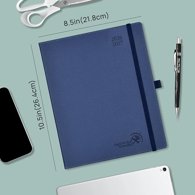POPRUN Planner 2026-2027 (Large 8.5"x 10.5"), Horizontal Weekly Notebook Jul.2026 - Jun.2027, Academic Appointment Book with Monthly Tabs, Leather Hardcover, Inner Pocket - Burgundy