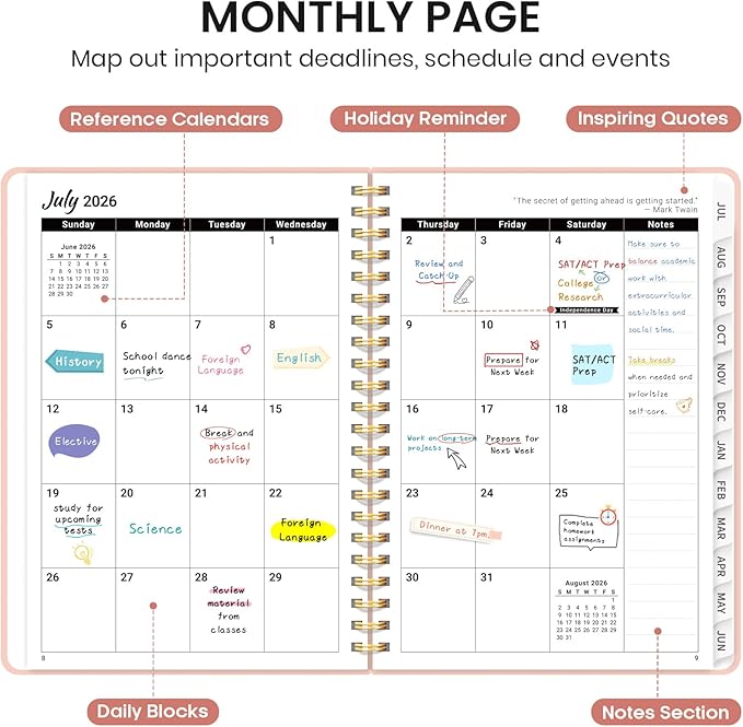 Planner 2026-2027 for Women & Men, Set of 3, Academic Monthly and Weekly Calendar Planner, Jul 2026 - Jun 2027, A5 (6.3" x 8.5"), Teacher Student Planning Book with Tabs, Ideal for Office School Supplies - Black Pink Aquamarine