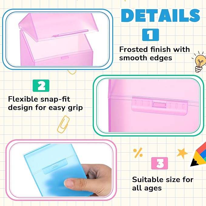 Clabby 4 Pcs Plastic Crayon Organizer Case for 24 Count Crayons Kids Art Supply Storage Box with Lid, Portable Holder for Classroom Home Travel, Fits Standard 24-Pack Crayon (Pink,Blue,Green,Clear)