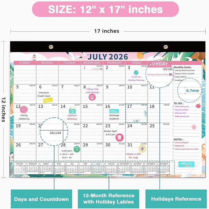 Ospelelf Desk Calendar 2026-2027, Magnetic Calendar for Refrigerator 12'' x 17'', 18 Month Desk Calendar, Use July 2026 - Dec 2027, Four Seasons