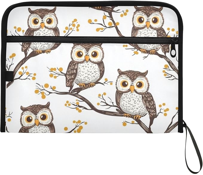 Branch Owl File Folders, Plastic Folders with 13 Pockets, Expandable File Folder for Documents School Students Office, Aesthetic Folder with Labels A4 Letter Size