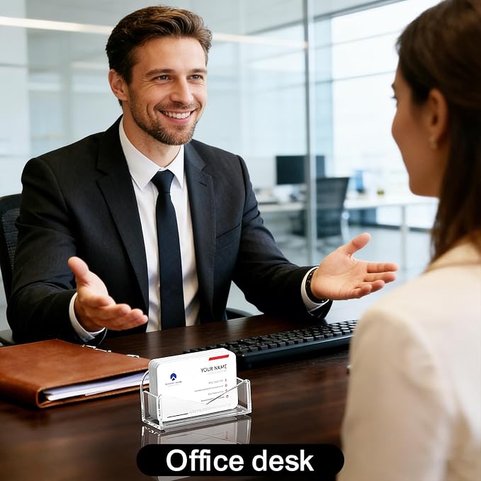 LUGUNU Acrylic Business Card Holder for Desk 2 Pack, Clear Display Stand , Holds up to 100 Cards, Modern Office Organizer for Home or Professional Workspace