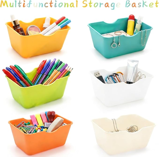 WUWEOT 30 Pack Mini Storage Baskets Bins, Plastic Small Classroom Organizer Tray Bulk, Colorful Rectangular Pencil Container for Drawer Desk Bathroom Home Office School