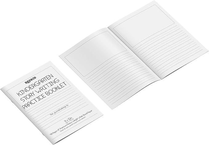 Reskid 5-Pack of 48-Page Kindergarten Story Writing Paper Booklets with Dotted Lines - 240 Pages of Blank Handwriting Practice Paper - Kindergarten Notebook, Elementary Lined Writing Paper