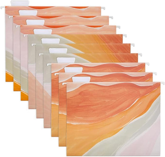 Y YOMA 9 Pack Decorative Hanging File Folders Letter Size Marble Cute Hanging Folder Pretty File Folder Organizer for Filing Cabinet Office Home with 1/5-Cut Adjustable Tabs, 3 Orange Marble Design