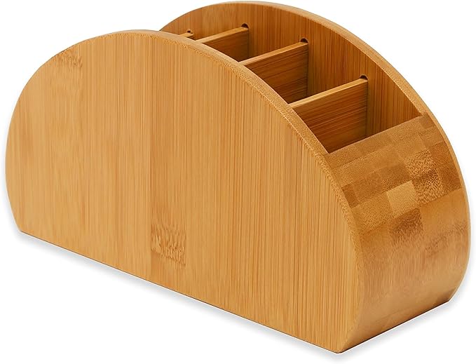 OSCO Bamboo Remote Organiser | 5 Compartments | Office Tidy | TV Control Storage | Pen Holder | Makeup sorter | Cosmetics Display | H11.9 x W22.3 x D8.2 cm |