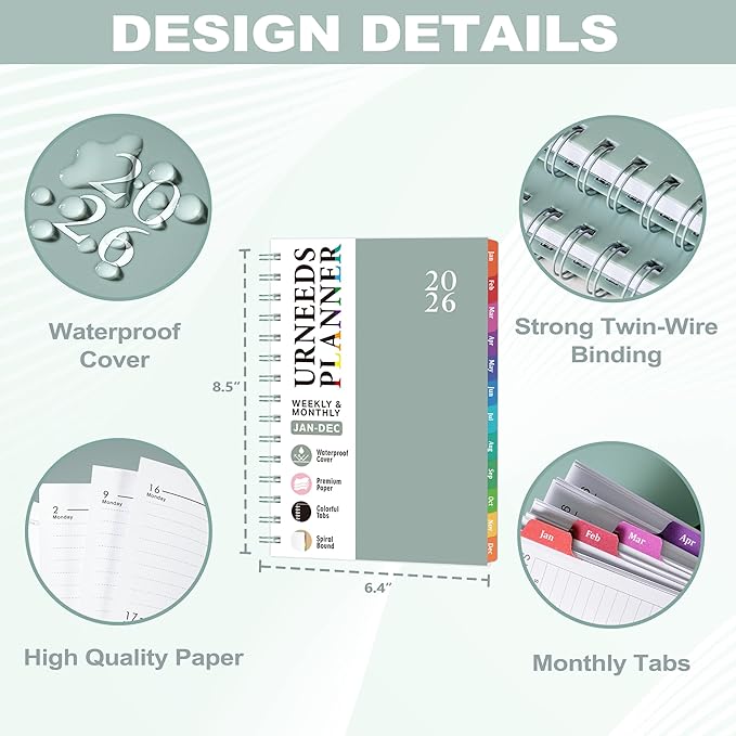 2026-2027 Planner - 2026 Planner Weekly and Monthly from Now - Dec. 2026, Calendar Planners 2026 with Monthly Tabs, Inner Pocket, 8.5" x 6.4"