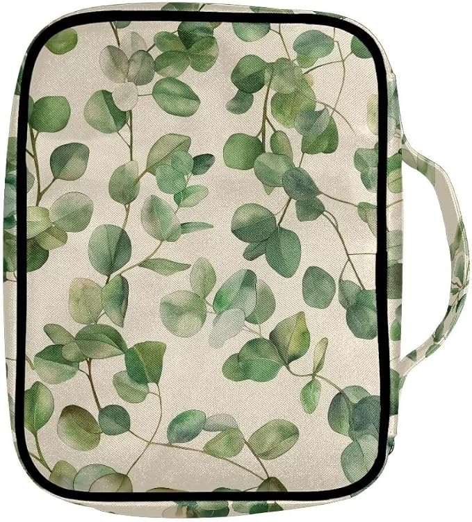 Coldinair Green Leaf Bible Covers for Women Men Kids Bible Case with Bookmark Large Carrying Book Case Church Bag Bible Protective with Pocket and Zipper