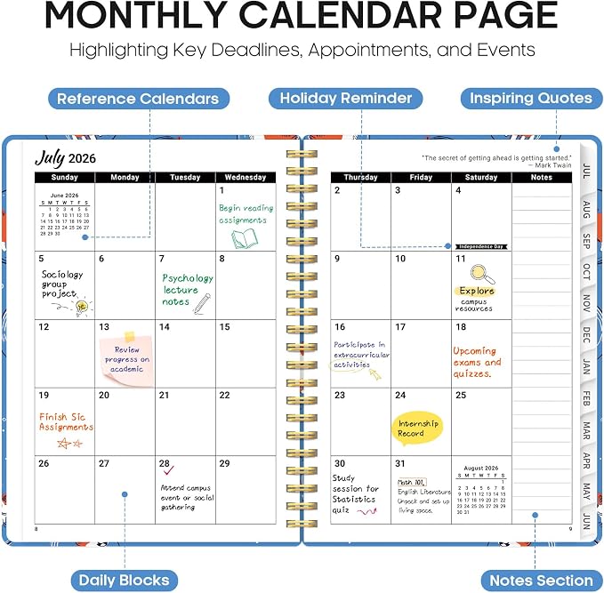 Planner 2026–2027, Weekly & Monthly Academic Organizer for School Year, Jul 2026–Jun 2027, Hardcover Planner with Tabs, Back to School Essential, 6.3" x 8.5", Cosmic Pups