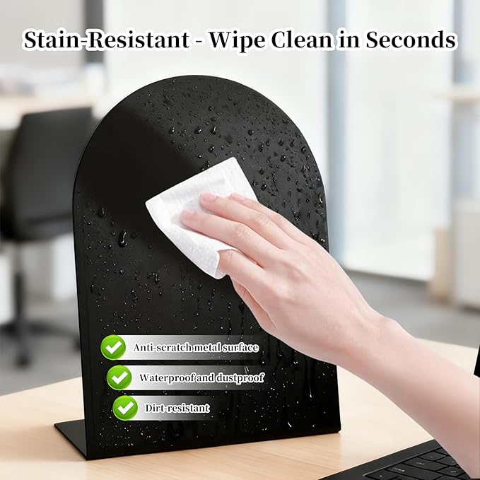 2 Pcs Black Magnetic Bulletin Board for Tabletops - 10x7 Inch Arched Memo Display Easel Stand with 8 Magnets, Metal Memo Board for Home, Office, School, Kitchen, Restaurant Supplies
