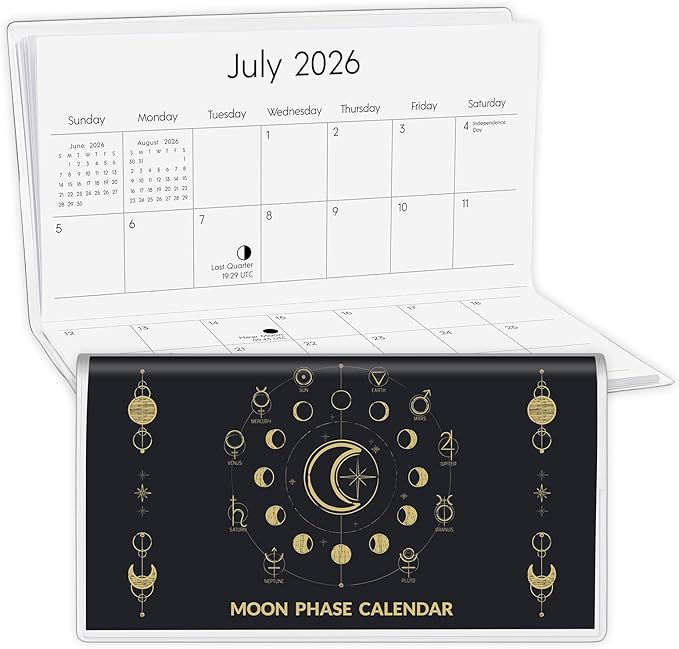 Pocket Calendar 2026-2027, Small Pocket Planner 2026 for Purse, Monthly Planner with Pvc Cover, Small Size (3.5" x 6"), From January 2026 - December 2027 - Moon Phase