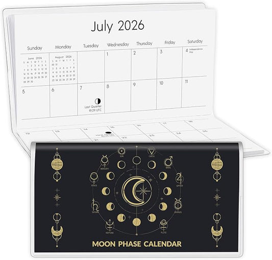 Pocket Calendar 2026-2027, Small Pocket Planner 2026 for Purse, Monthly Planner with Pvc Cover, Small Size (3.5" x 6"), From January 2026 - December 2027 - Moon Phase