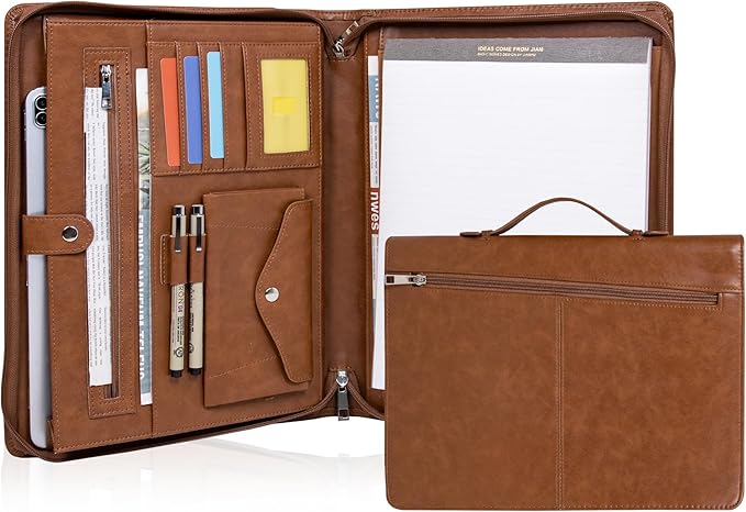 Free Name Engraved, Personalized Vegan Leather Padfolio for Men, Customized Leather Portfolio for Women, Portfolio Folder, Business Document Organizer for 13.3" iPad,Padfolio with A4 Notepad Holder