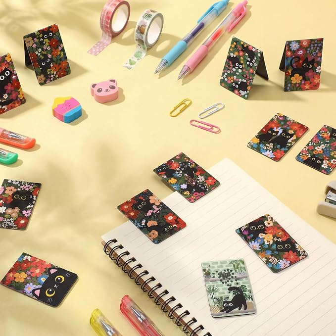 Pasimy 24 Pcs Teacher Bookmark Appreciation Gift Magnetic Bookmarks Bulk Double Side Page Marks Cute Magnet Page Clips for Teachers Reading Graduation Gift Classroom Office School (Black Cat)