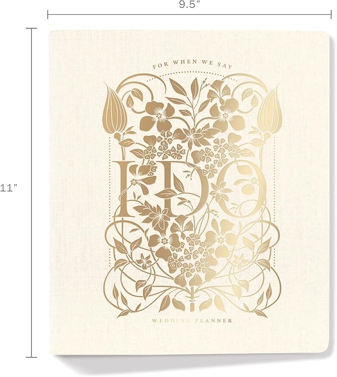 Fringe Studio Paper Wrapped Hardcover Concealed Spiral Wedding Planner with 12 tab dividers & Pockets "DECO FLORAL I DO", Approx. 9.5" w x 11" h, 152 Pg, Wedding Collection (157201)
