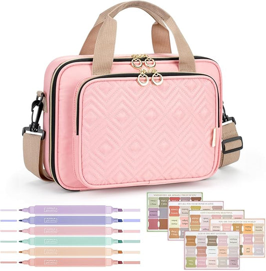 Bible Cover Case for Women, Large Bible Bag Carrying Case with Shoulder Strap, Bible Study Supplies Bible Journaling Kit Book Carrying Case with Bible Highlighters Tabs