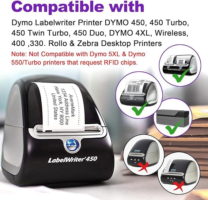 AveneMark 2-1/8" x 2-3/4" Direct Thermal Labels - 16 Rolls, 6400 Labels - Barcode, Address & Postage - DYMO 30258, 4XL, 450 Series, Rollo, Zebra Compatible