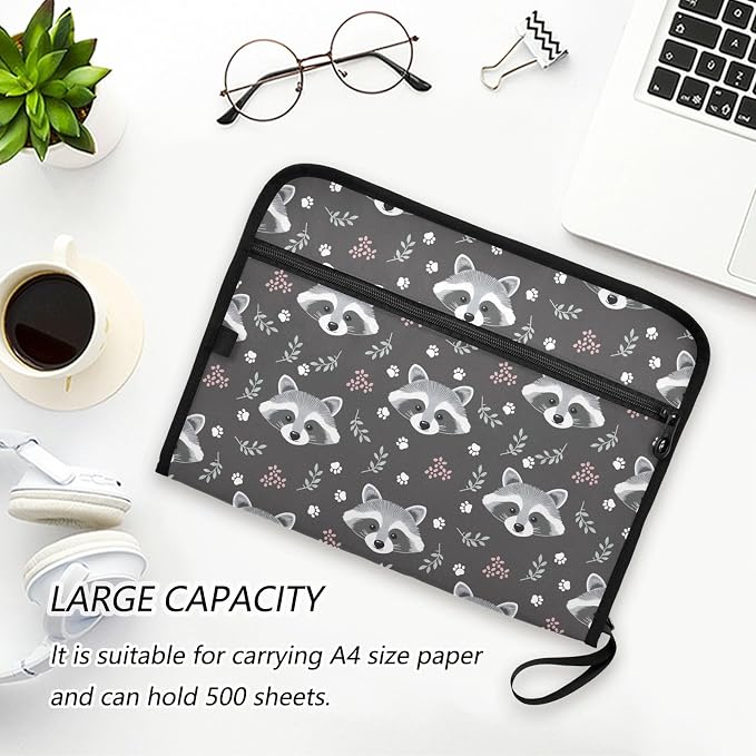 Expanding File Folder Raccoon Grey Accordion File Organizer 13 Pockets Document Organizer with Zipper Labels A4 Letter Office Storage