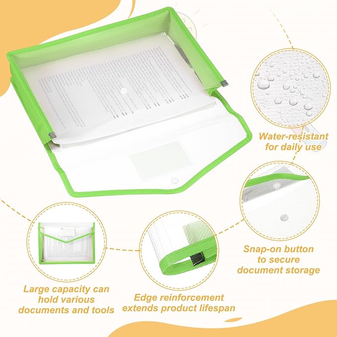 PATIKIL Plastic Expanding File Folders, 2 Pack A4 File Folder Envelopes Letter Size Document Organizer Supplies with Snap Closure for Classroom Office, Green, Horizontal