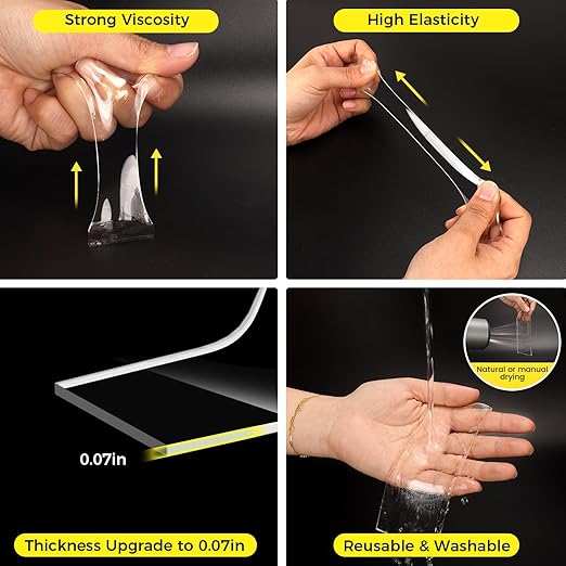 VUBOJO 2 Rolls Double Sided Tape Heavy Duty - 240" x 1.18" -Removable Nano Double Sided Adhesive Tape, Clear Mounting Tape Picture Hanging Adhesive Strips (20FT)