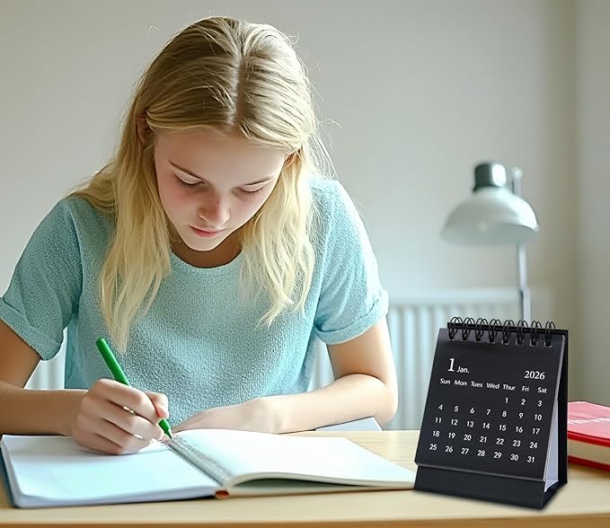 Mini Desk Calendar 2026-2027, January 2026 until July 2027, Small Desk Calendar Standing Flip Monthly Calendar Twin-Wire Binding with Stickers for Home Office School (Black)