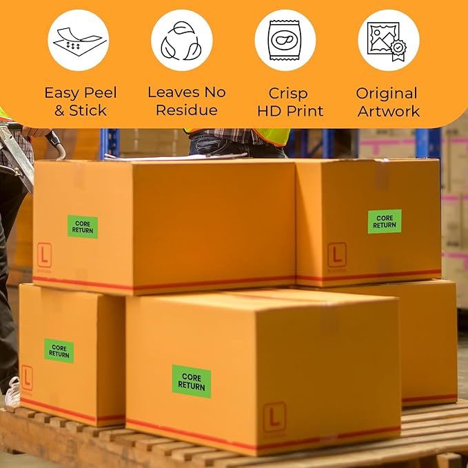 StickerJet Core Return – Warehouse Receiving Labels – 3"x5" Rectangle Labels – 500 Qty/Roll – Paper, Easy Peel and Stick, Strong Adhesive, No Residue, Made in USA