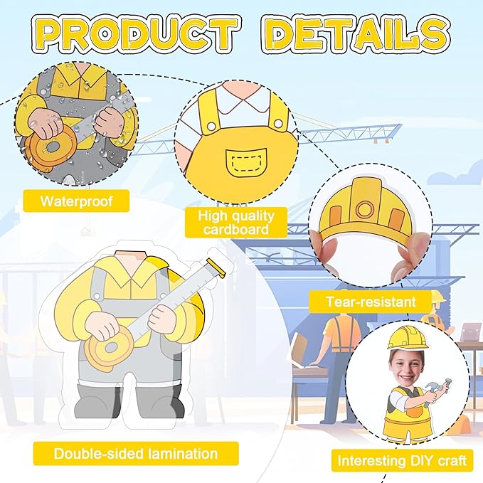 60pcs Constructor Cutouts Construction Helmet Classroom Bulletin Board Decoration Construct Theme DIY Photo Craft Cutouts Construction Theme Classroom Supplies for Kids School Chalkboard Wall Decor