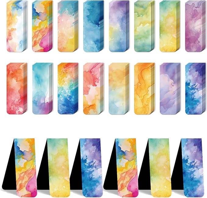 96 Pieces Magnetic Bookmarks Magnet Page Markers - Book Marks for Reading Women & Men with Storage Boxes - Cute Magnet Bookmark Clips for Reading Pleasure（Watercolor）