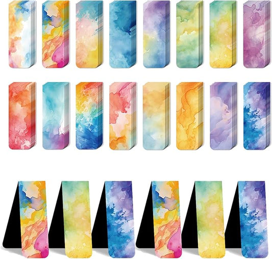 96 Pieces Magnetic Bookmarks Magnet Page Markers - Book Marks for Reading Women & Men with Storage Boxes - Cute Magnet Bookmark Clips for Reading Pleasure（Watercolor）