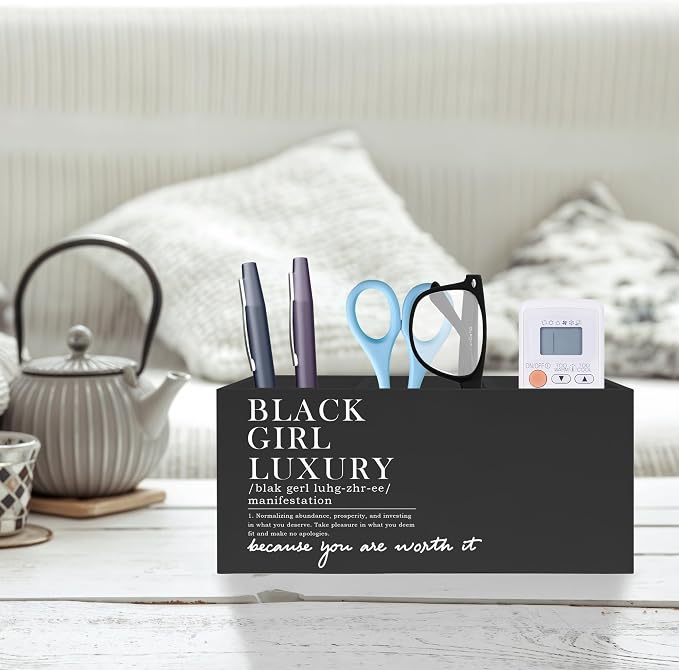 Black Girl Luxury Inspirational Pen Pencil Holder, Desk Accessories Gifts for Black Women, African American Positive Affirmations Pencil Pen Holder Organizer for Home Office