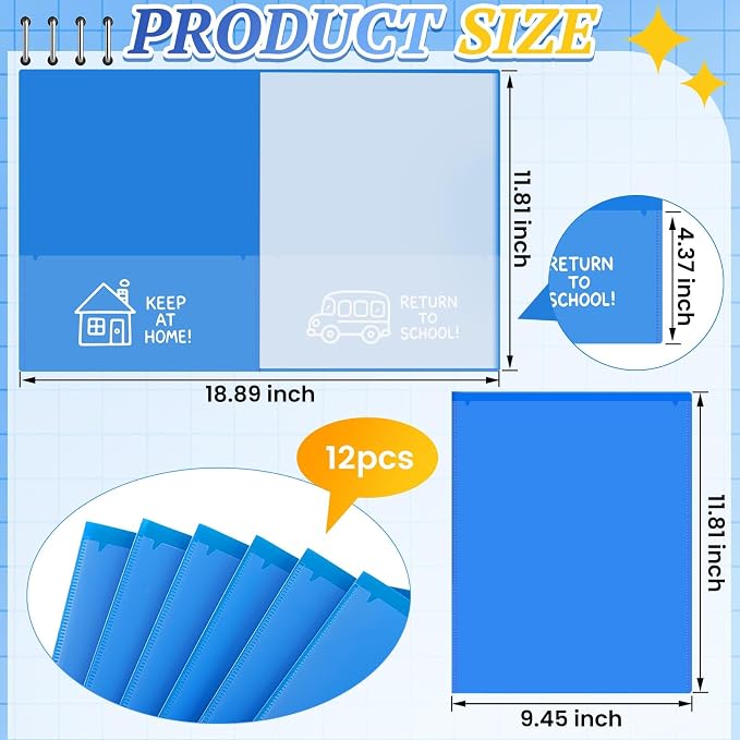 12 Pcs Take Home Folders for Elementary Students,Back to School 2 Pocket Folders with Clear Front Pocket 4 Inner Pockets,Plastic Parent Teacher Communication Folder 11.81 x 9.45 Inch (Blue)