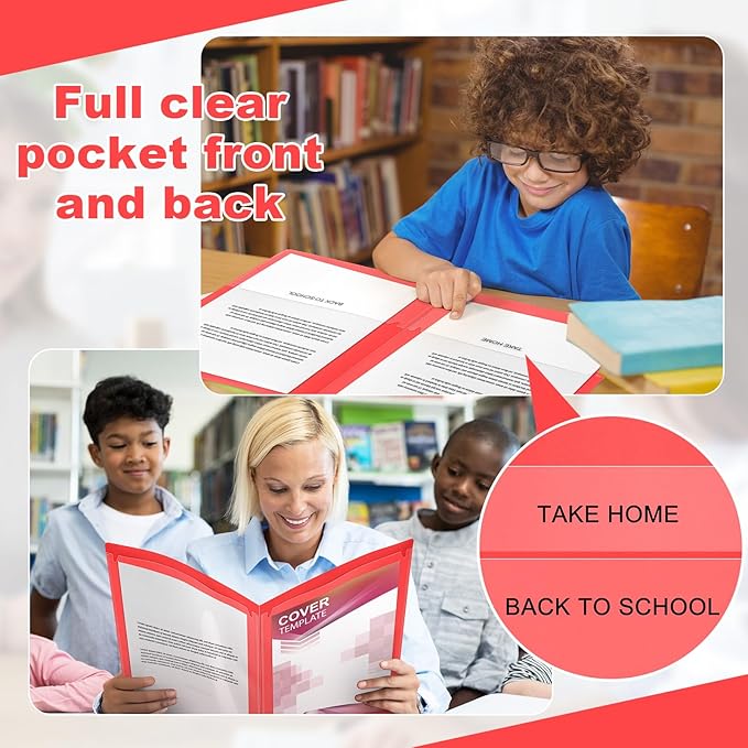 Henoyso 24 Pcs Take Home Folder Heavy Duty 2 Clear Front Pockets and 2 Inside Pockets Homework Folders for School Students Parent Teacher Classroom Communication(Red)