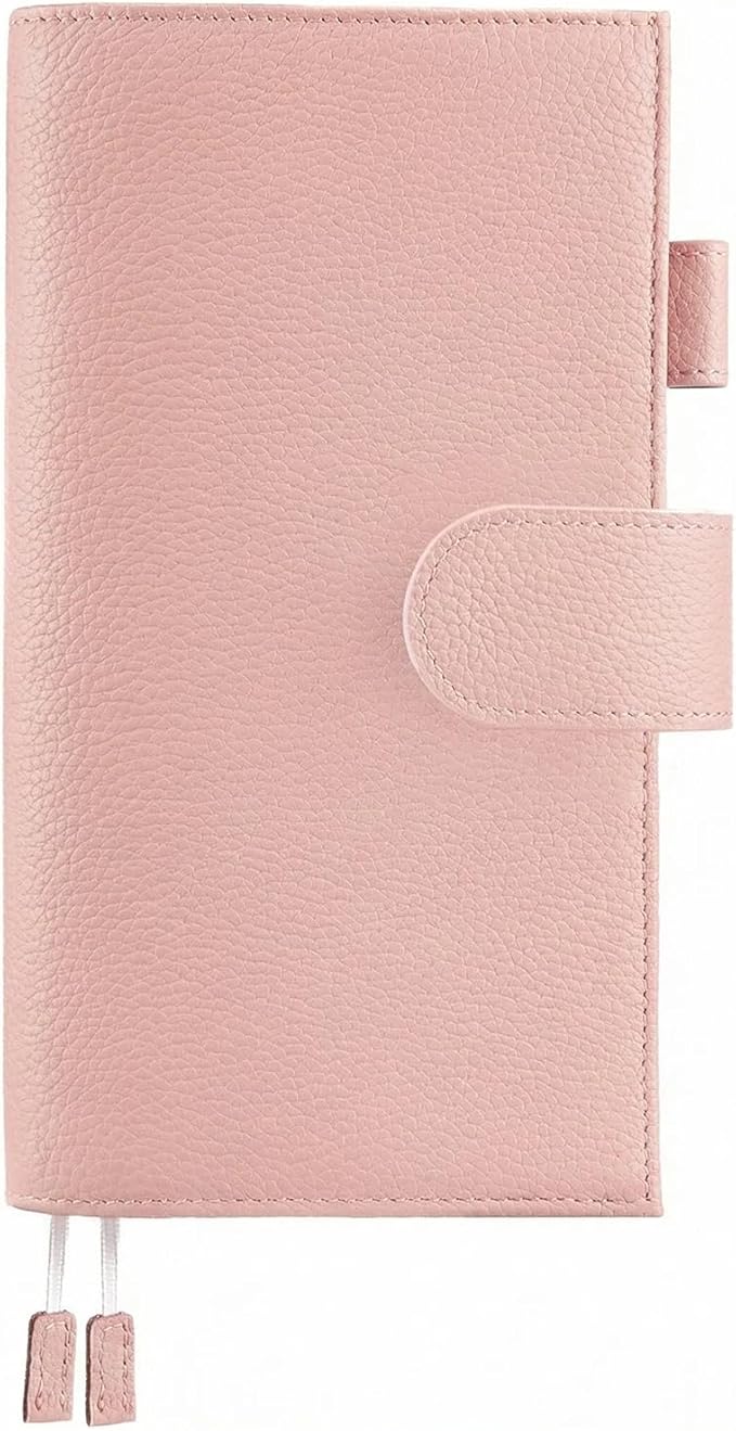 Genuine Leather Cover for Hobonichi Weeks/Weeks Mega with Pen Loop, Card Slots, Back Pocket, and Bookmarks (Pink)