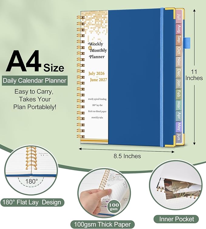 Academic Planner 2026-2027, Hardcover Weekly and Monthly Calendar Planner from July 2026 - June 2027, Daily Agenda Planners with Tabs, College School Organizer for Student Teacher, A4 (8.5" x 11"), Night Sky Blue