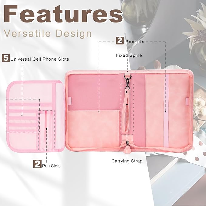 GUEER Bible Cover for Women, Bible Holder, Bible Cover Carrier Carrying Organizer Bag, Zipper and Pockets for Standard Size Bible, Gift for Women(Leather-Pink)