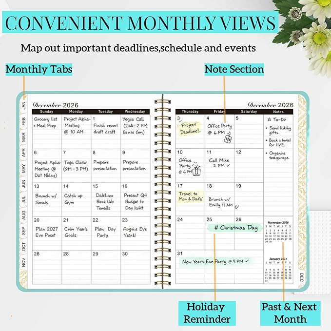 2026 Planner for Women Men,Weekly and Monthly Agenda Calendar Planner,Jan 2026 to Dec 2026,Small A5 Size (6.3" x 8.5"),Hard Cover Teacher Student Daily Planning Book with Tabs,for Office HomeSchool,Lake Blue