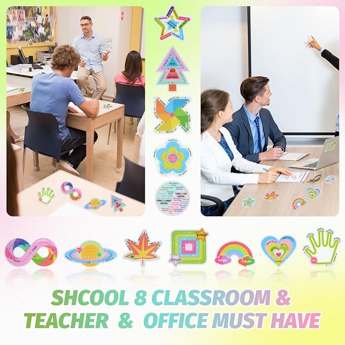 48 Pieces Anxiety Sensory Stickers with Storage Box - Calming Strips with 2 Textured Stickers for Adults & Teens Desk Fidge