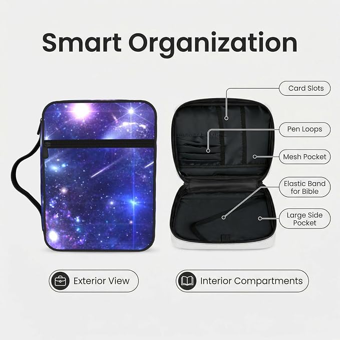 Nebula Galaxy Purple Colorful Bible Cover Case Carrying Book Protector Case Bible Study Supplies Accessories Holder Case Christian Gift for Women Men