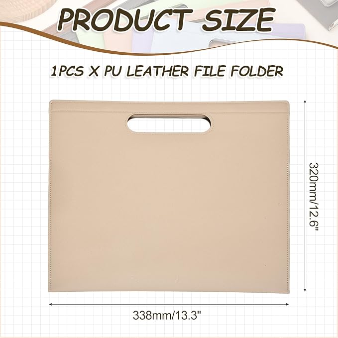 PATIKIL Leather Folder, 13.3x12.6 Magnetic Leather Document Holder File Folder PU Pouch Bag Portfolio File Organizer Handbag Personal Envelope Waterproof for Traveling Men Gift, Khaki