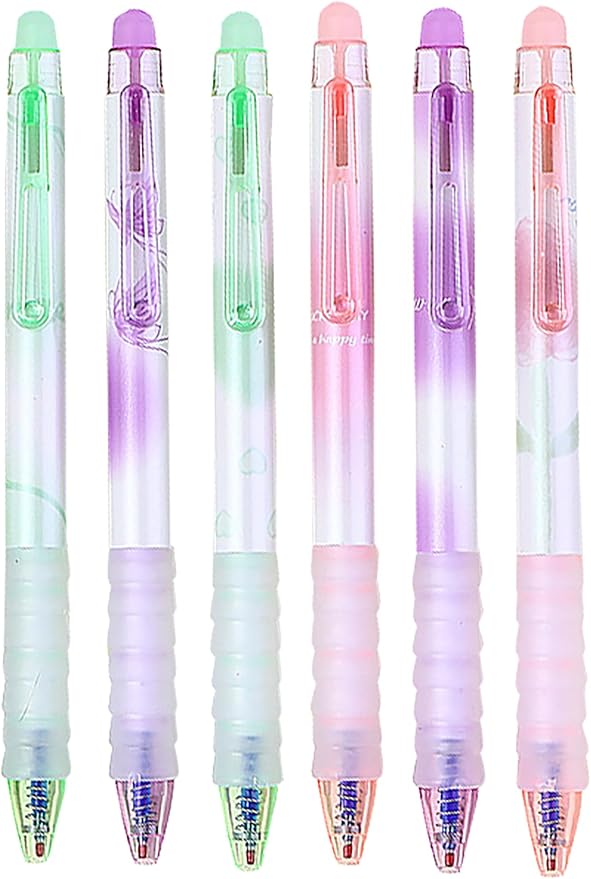 6pcs Erasable Pens 0.5mm Blue Gel Ink Pens Retractable Mistake-Free Smooth Writing Pens with Erasers for Women Men Office Supplies (light color 6pcs, Blue)