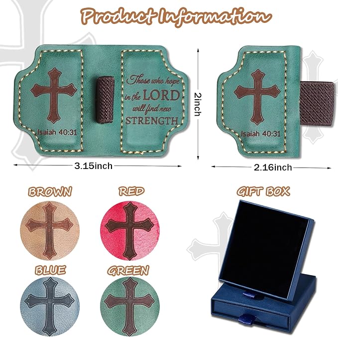 Bygone Mark Personalized Magnetic Leather Bookmark with Pen Holder,Inspirational Bible Verse Religious Bookmarks,Christian Book Lovers Reading Accessory for Men Women (Green, lsaiah 40:31)