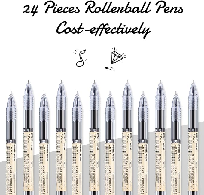 Chinco 24 Pieces 0.35 mm Black Gel Ink Pen Japanese Stationery Extra Fine Chinese Ballpoint Pen for Office School Korean Stationery Supply