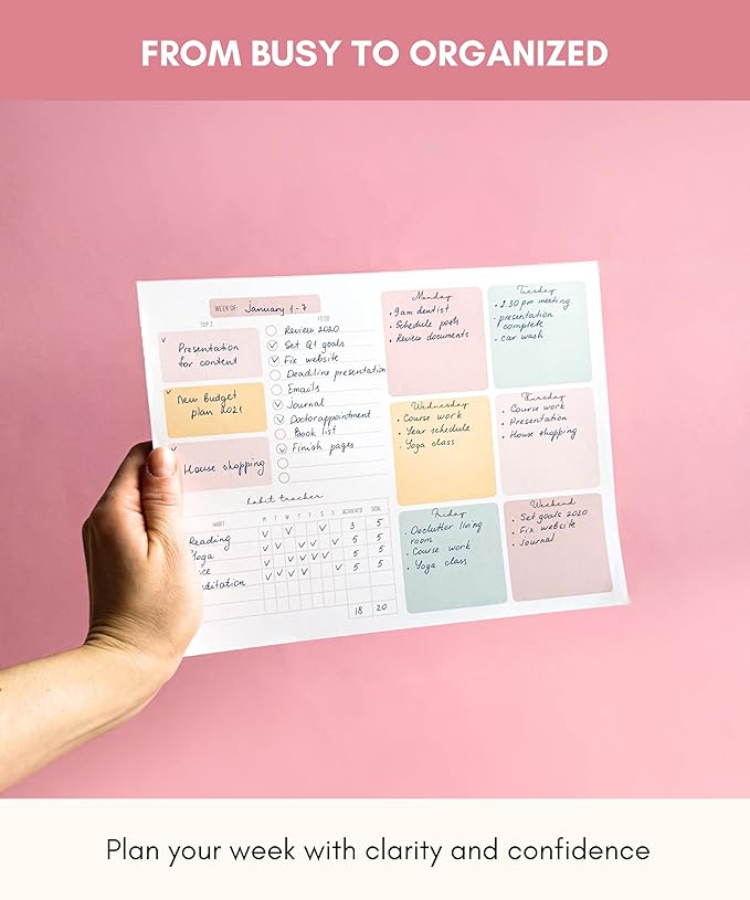 Weekly Planner Notepad Tear Off – 52 Undated Weekly Sheets Daily To Do List Notepad, Habit Tracker, Academic Planner Notebook, Daily Work Planner- Full Year Productivity Planner Weekly To Do List Pad