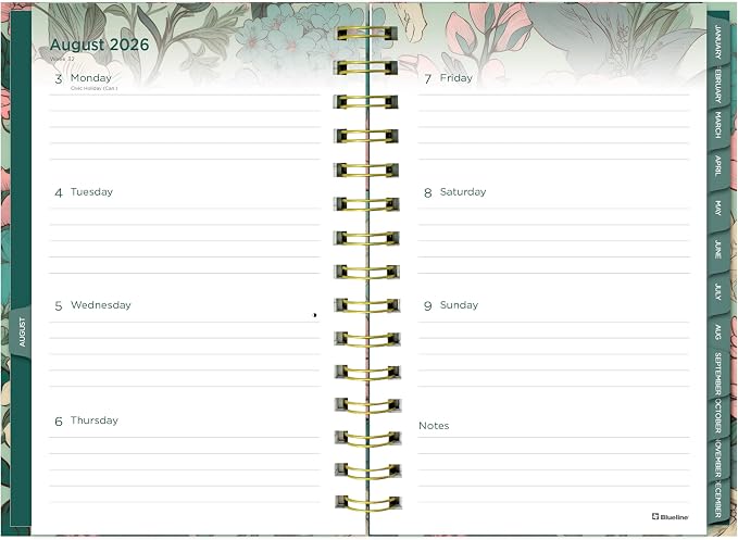 Blueline® 17-Month Weekly/Monthly Planner, August 2026 to December 2027, Four-Color Interior, Hard Cover, 8" x 5", Verdant Design (C448017.01)