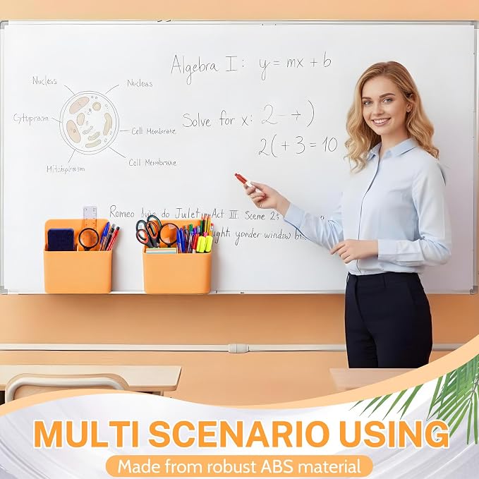 2 Pcs Magnetic Dry Erase Marker Holder Magnetic Pen Holder for Whiteboard Magnet Pencil Storage Organizer for Office Refrigerator Locker Classroom Organization Metal Cabinets (Orange)